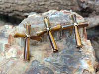 Polished Golden Tigers Eye Cross Pendants with Brass Clasp and Trim - Sold Per Item - From South Africa