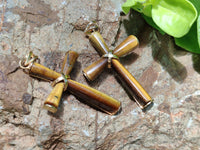 Polished Golden Tigers Eye Cross Pendants with Brass Clasp and Trim - Sold Per Item - From South Africa