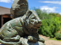 Hand Made Green Verdite Lion Carvings x 2 From Zimbabwe