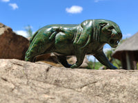 Hand Made Green Verdite Lion Carvings x 2 From Zimbabwe