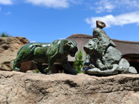 Hand Made Green Verdite Lion Carvings x 2 From Zimbabwe