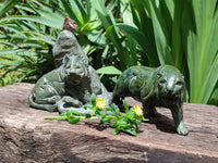 Hand Made Green Verdite Lion Carvings x 2 From Zimbabwe