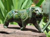 Hand Made Green Verdite Lion Carvings x 2 From Zimbabwe