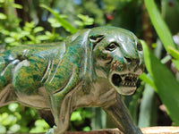 Hand Made Green Verdite Lion Carvings x 2 From Zimbabwe