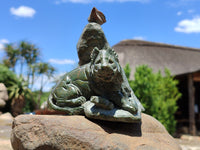 Hand Made Green Verdite Lion Carvings x 2 From Zimbabwe