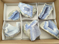 Natural Blue Lace Agate Geode Specimens x 6 From Malawi