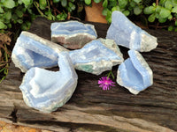 Natural Blue Lace Agate Geode Specimens x 6 From Malawi