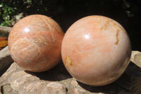 Polished Peach Moonstone Spheres x 2 From Madagascar