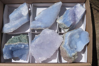 Natural Blue Lace Agate Specimens x 6 From Malawi