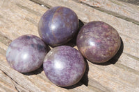 Polished Lepidolite with Pink Rubellite Palm Stones x 12 From Ambatondrazaka, Madagascar