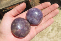 Polished Lepidolite with Pink Rubellite Palm Stones x 12 From Ambatondrazaka, Madagascar