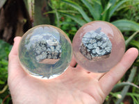 Polished Snowflake Obsidian pieces in PVC Resin Spheres - sold per item - From Mexico