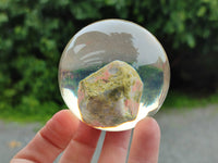 Polished Pink and Green Unakite cobbed piece in PVC Resin Sphere - sold per item - From South Africa