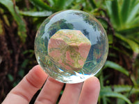 Polished Pink and Green Unakite cobbed piece in PVC Resin Sphere - sold per item - From South Africa