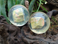 Polished Pink and Green Unakite cobbed piece in PVC Resin Sphere - sold per item - From South Africa