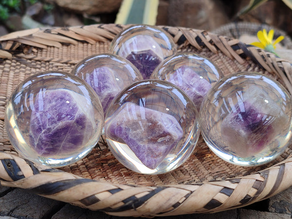 Polished Chevron Amethyst cobbed pieces in PVC Resin Spheres - sold per item - From Zambia