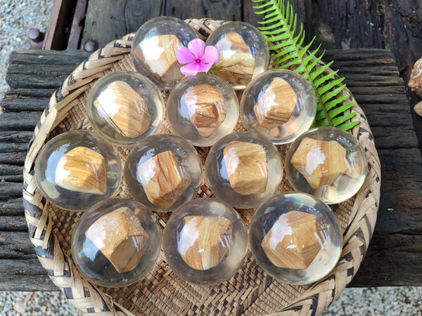 Polished Namibian Desert Picture Stone Jasper cobbed piece in PVC Resin Sphere - sold per item - From Namibia