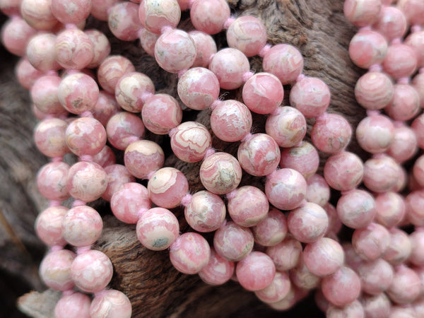 Polished X Rare Argentinian Rhodochrosite 8 mm Round Shaped Beaded Necklace - Sold Per Item - From Argentina