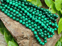 Polished Malachite Ball Shaped 8 mm Beaded Necklace - Sold Per Item- From Congo