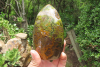 Polished Green Opal Standing Free Forms x 2 From Antsirabe, Madagascar