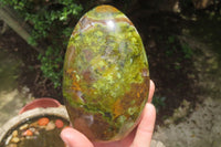 Polished Green Opal Standing Free Forms x 2 From Antsirabe, Madagascar