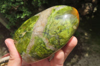 Polished Green Opal Standing Free Forms x 2 From Antsirabe, Madagascar