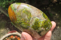 Polished Green Opal Standing Free Forms x 2 From Antsirabe, Madagascar