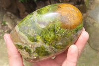 Polished Green Opal Standing Free Forms x 2 From Antsirabe, Madagascar