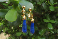 Polished Pair of Lapis Lazuli Tear Drop Clip On Earrings - Sold Per Pair - From Afghanistan