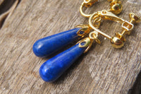 Polished Pair of Lapis Lazuli Tear Drop Clip On Earrings - Sold Per Pair - From Afghanistan