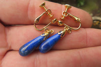 Polished Pair of Lapis Lazuli Tear Drop Clip On Earrings - Sold Per Pair - From Afghanistan