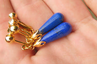 Polished Pair of Lapis Lazuli Tear Drop Clip On Earrings - Sold Per Pair - From Afghanistan