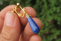 Polished Pair of Lapis Lazuli Tear Drop Clip On Earrings - Sold Per Pair - From Afghanistan