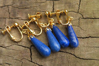 Polished Pair of Lapis Lazuli Tear Drop Clip On Earrings - Sold Per Pair - From Afghanistan