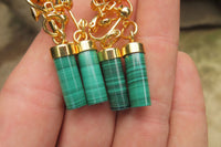 Polished Pair of Malachite Cylinder Clip On Earrings - Sold Per Pair - From Congo