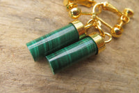 Polished Pair of Malachite Cylinder Clip On Earrings - Sold Per Pair - From Congo