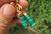 Polished Pair of Malachite Cylinder Clip On Earrings - Sold Per Pair - From Congo