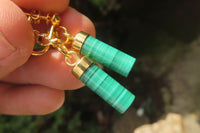 Polished Pair of Malachite Cylinder Clip On Earrings - Sold Per Pair - From Congo