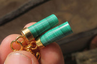 Polished Pair of Malachite Cylinder Clip On Earrings - Sold Per Pair - From Congo