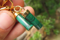 Polished Pair of Malachite Cylinder Clip On Earrings - Sold Per Pair - From Congo