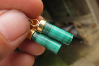 Polished Pair of Malachite Cylinder Clip On Earrings - Sold Per Pair - From Congo