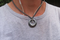 Polished Hematite Beaded Necklace with Donut Moon Pendant - Sold Per Item - From Southern Africa