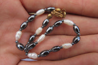 Polished Hematite and Freshwater Pearl Beaded Bracelet- Sold Per Item - From Southern Africa