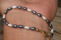 Polished Hematite and Freshwater Pearl Beaded Bracelet- Sold Per Item - From Southern Africa