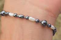 Polished Hematite and Freshwater Pearl Beaded Bracelet- Sold Per Item - From Southern Africa