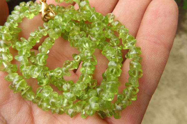 Polished Peridot Beaded Tumble Chip Necklace - Sold Per Item - From Zambia