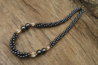 Polished Hematite and Freshwater Pearl Twisted Beaded Necklace - Sold Per Item - From Southern Africa