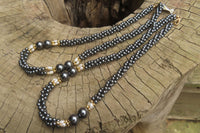 Polished Hematite and Freshwater Pearl Twisted Beaded Necklace - Sold Per Item - From Southern Africa