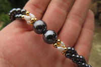 Polished Hematite and Freshwater Pearl Twisted Beaded Necklace - Sold Per Item - From Southern Africa