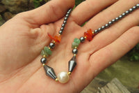 Polished Hematite, Carnelian, Aventurine and Freshwater Pearl Beaded Necklace - Sold Per Item - From Southern Africa